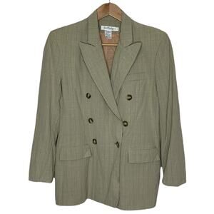 Ann Taylor Cream Plaid Double Breasted Blazer Suit Jacket Size 8 Wool Blend